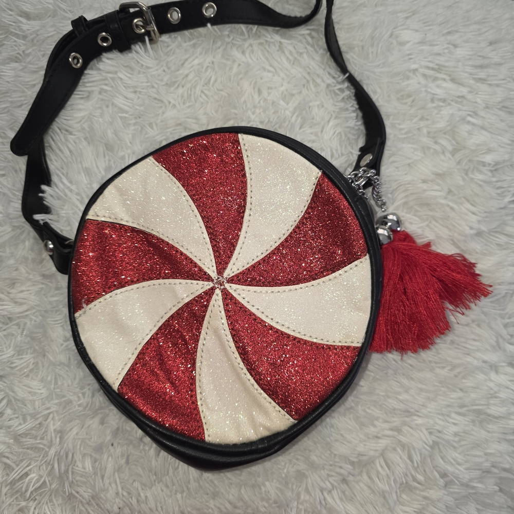 Glitter Peppermint Swirl Round Crossbody Bag Candy Cane with Tassel